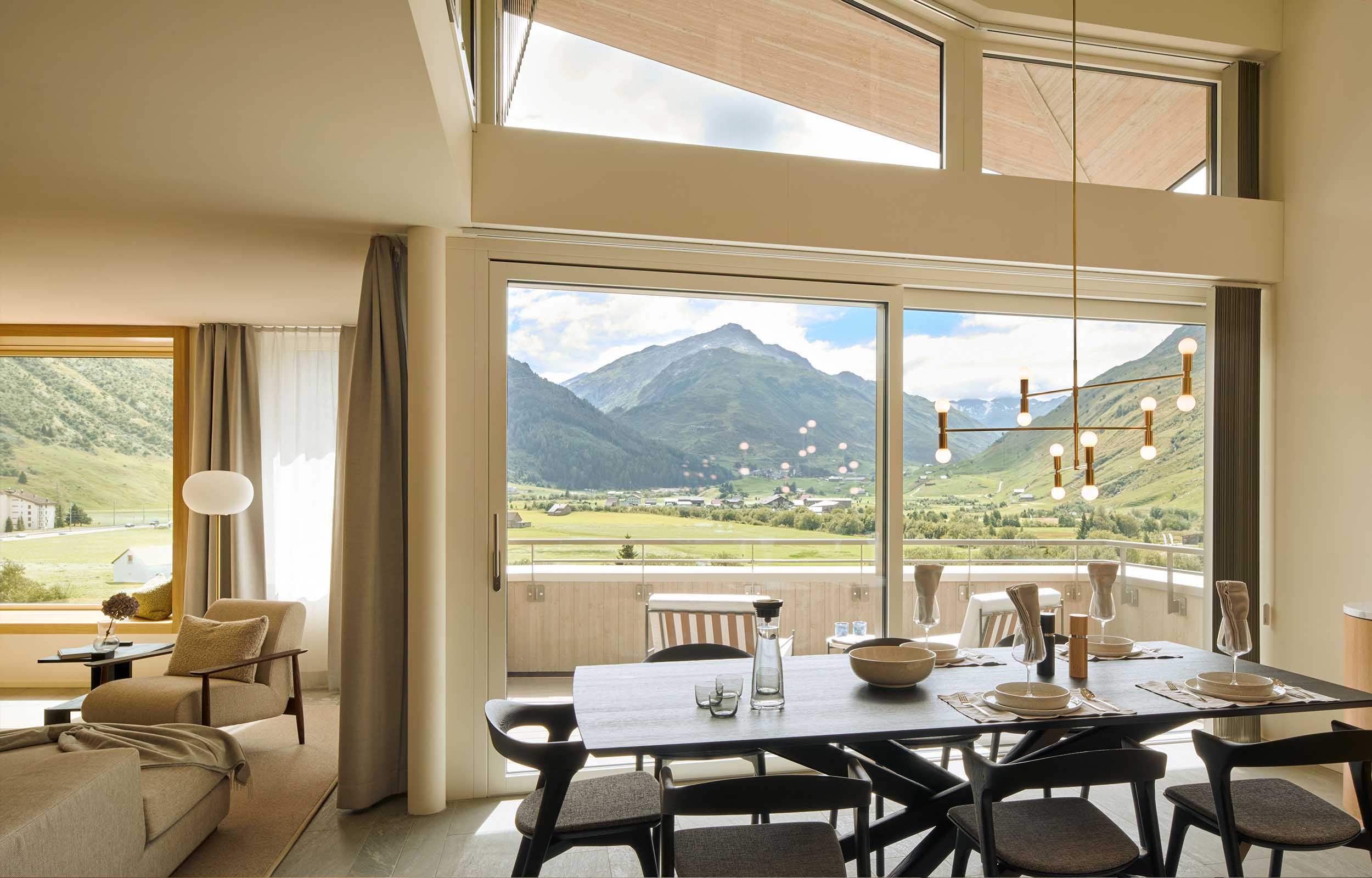 Hospitality. Duplex Apartment. Living & Dining Area. Yara. ASA Andermatt Swiss Alps - MACH Architektur.